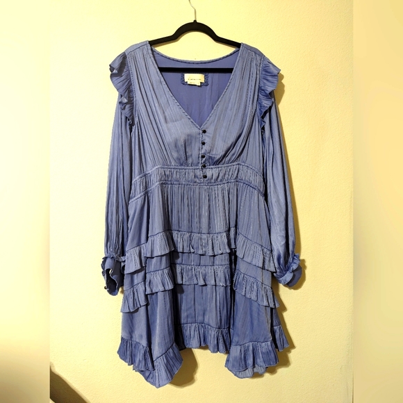 Anthropologie Blue Ruffled Mini Dress - Picture 5 of 13